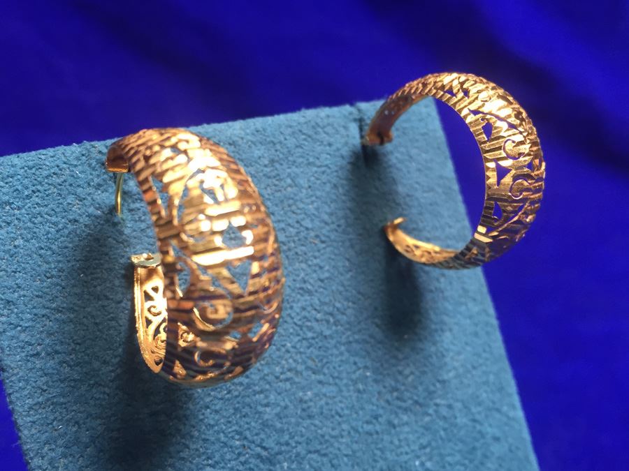 22k Gold Hoops Bright Cut Hoops Wt:6.1g [Photo 2]