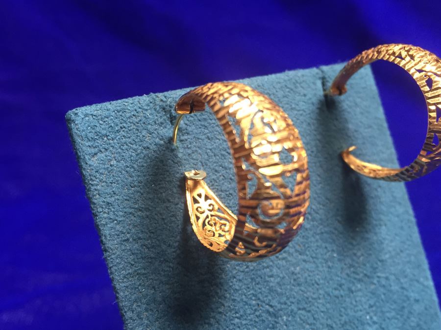 22k Gold Hoops Bright Cut Hoops Wt:6.1g [Photo 3]