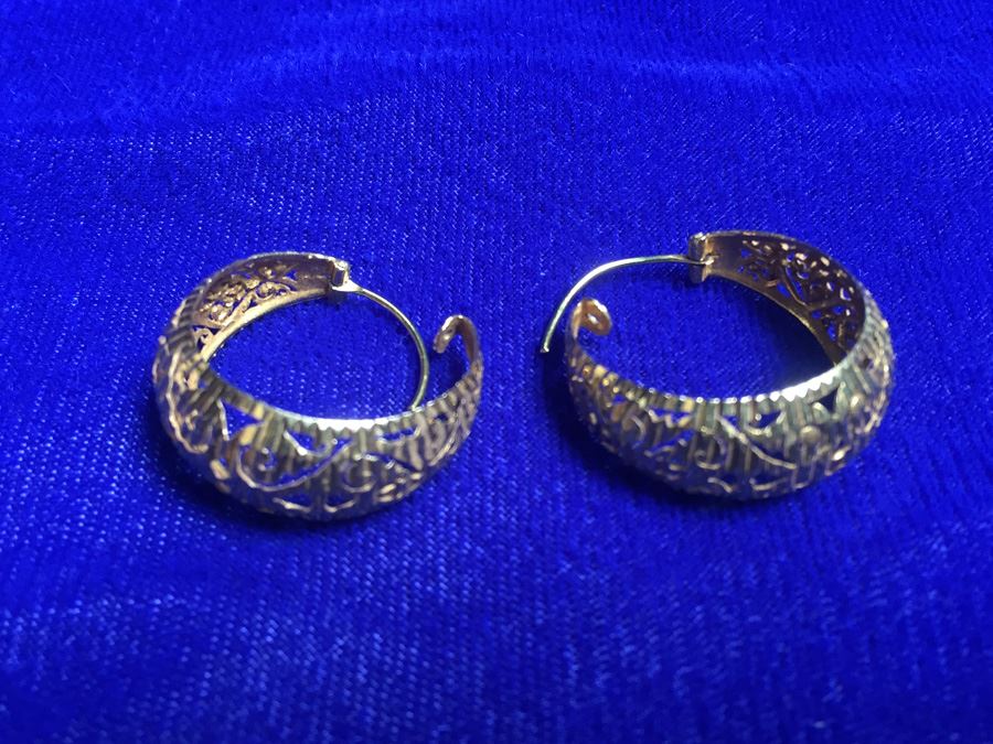 22k Gold Hoops Bright Cut Hoops Wt:6.1g [Photo 12]