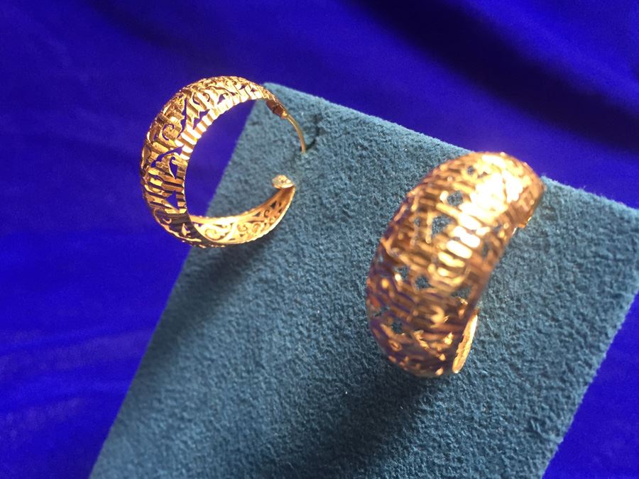 22k Gold Hoops Bright Cut Hoops Wt:6.1g [Photo 8]