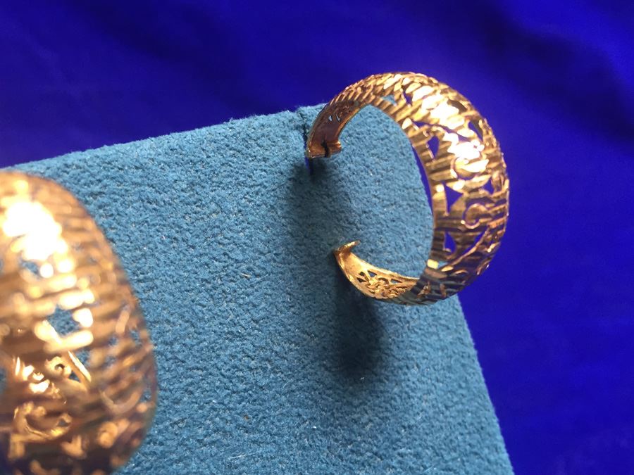 22k Gold Hoops Bright Cut Hoops Wt:6.1g [Photo 4]