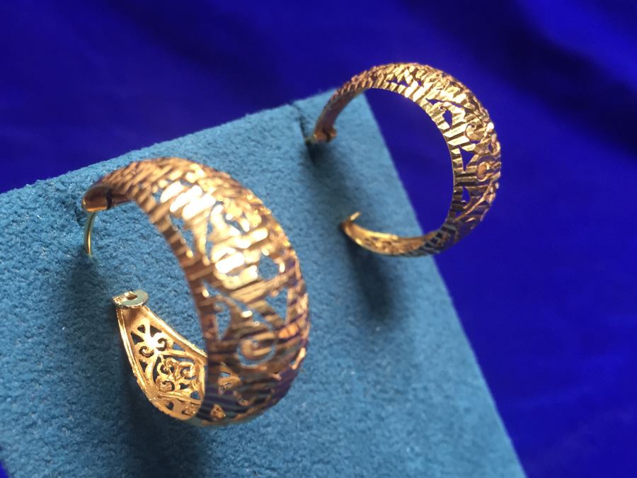 22k Gold Hoops Bright Cut Hoops Wt:6.1g [Photo 6]