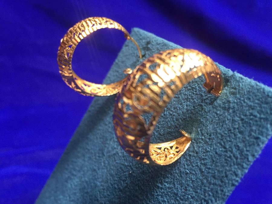 22k Gold Hoops Bright Cut Hoops Wt:6.1g [Photo 9]