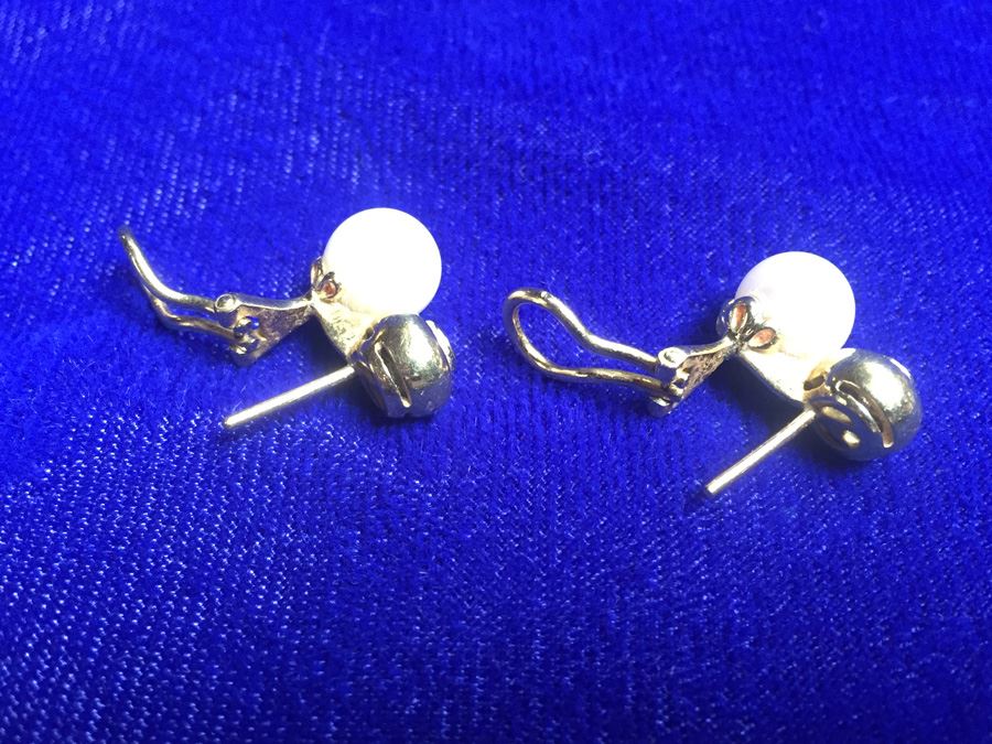 18k Gold Pearl And Diamond Earrings Wt:8g [Photo 8]
