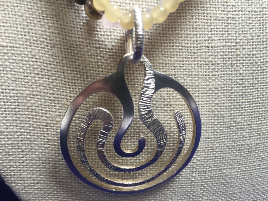 Sterling Silver Modernist Pendant On Geniune Beads Wt:56g [Photo 7]