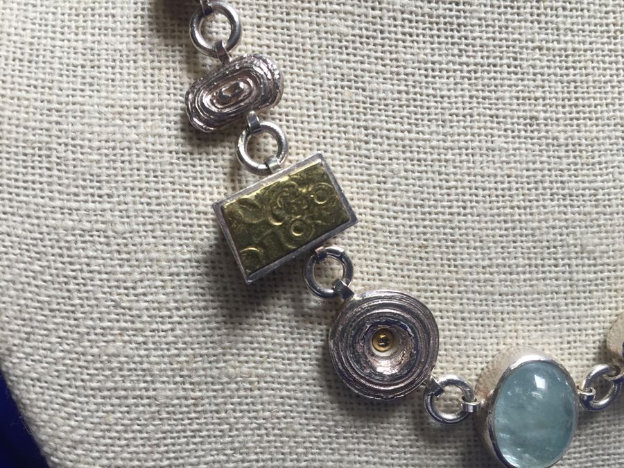 Sterling & 24k Gold Designer Necklace With Multiple Gemstones [Photo 6]