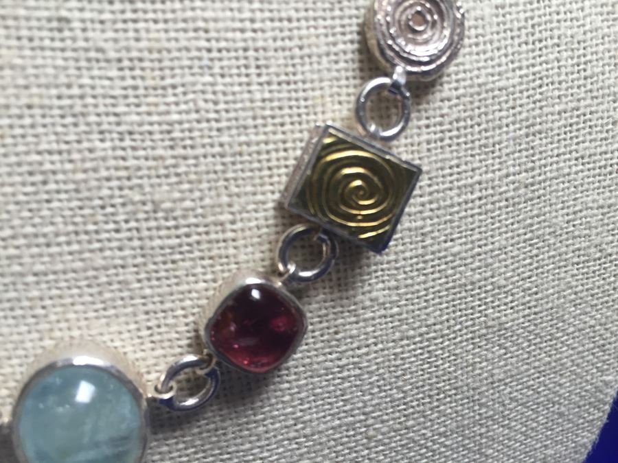 Sterling & 24k Gold Designer Necklace With Multiple Gemstones [Photo 5]