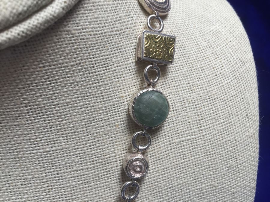 Sterling & 24k Gold Designer Necklace With Multiple Gemstones [Photo 8]