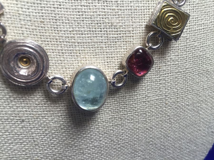 Sterling & 24k Gold Designer Necklace With Multiple Gemstones [Photo 4]