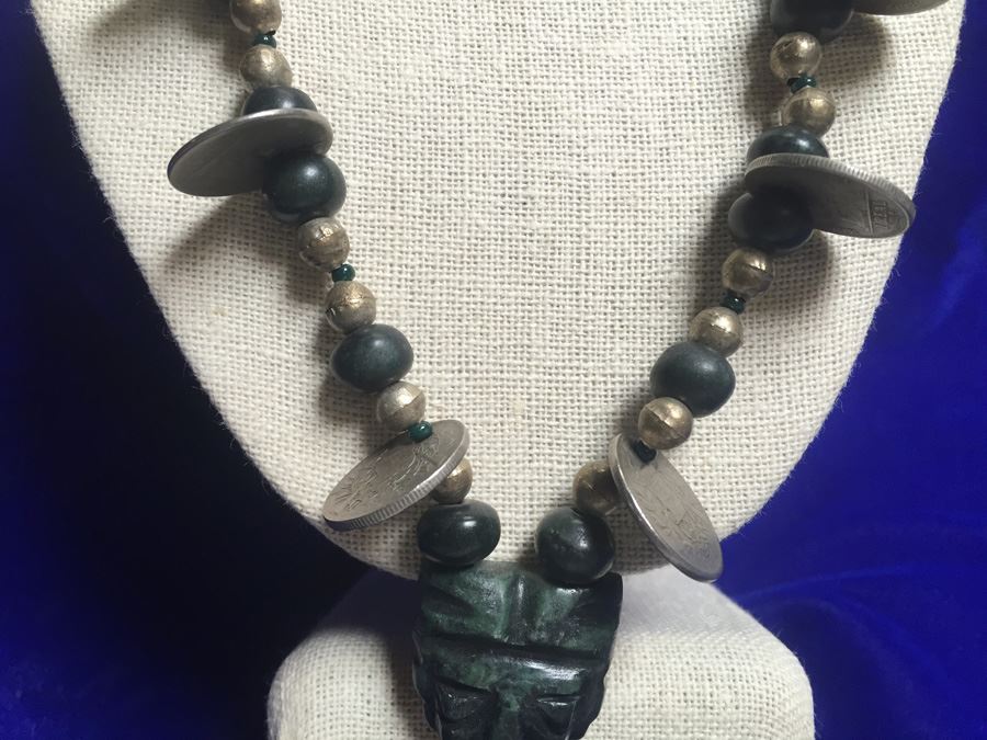 Guatamalan Ethnic Necklace W/ Carved Stone Head [Photo 4]