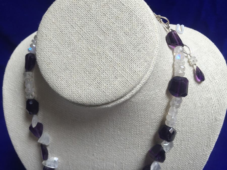 Moon Stone and Tumbled Amethyst Necklace 56.3g [Photo 13]