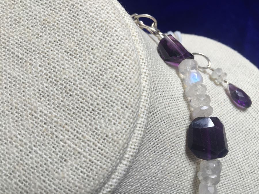 Moon Stone and Tumbled Amethyst Necklace 56.3g [Photo 5]