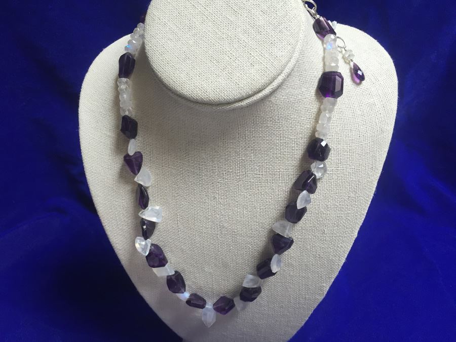 Moon Stone and Tumbled Amethyst Necklace 56.3g [Photo 14]