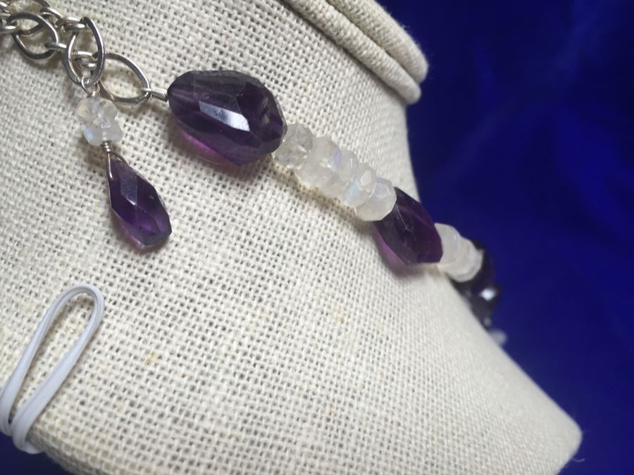 Moon Stone and Tumbled Amethyst Necklace 56.3g [Photo 11]