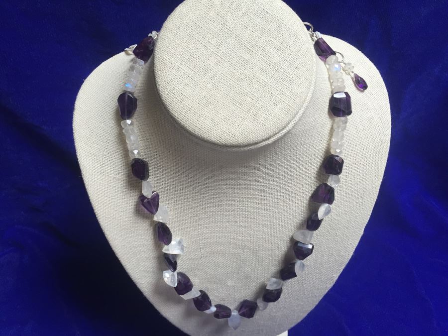 Moon Stone and Tumbled Amethyst Necklace 56.3g [Photo 1]