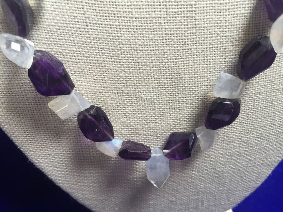 Moon Stone and Tumbled Amethyst Necklace 56.3g [Photo 4]