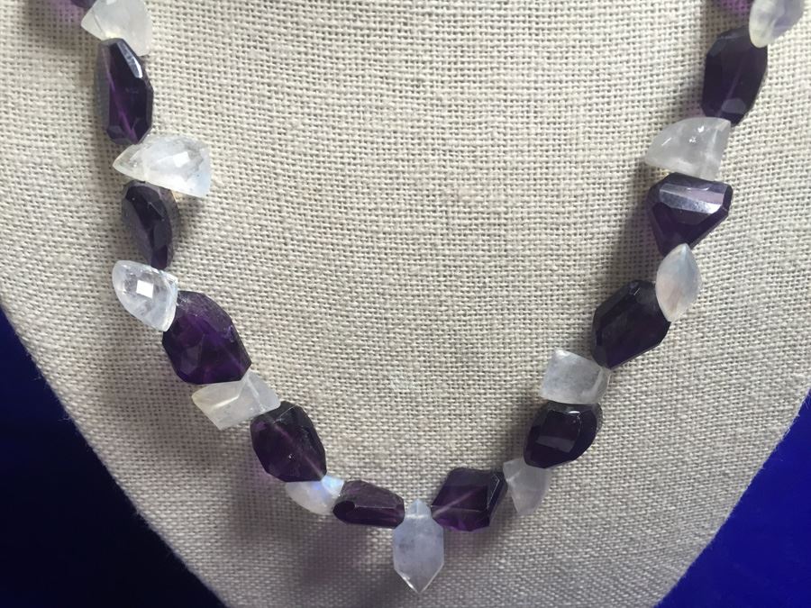 Moon Stone and Tumbled Amethyst Necklace 56.3g [Photo 7]