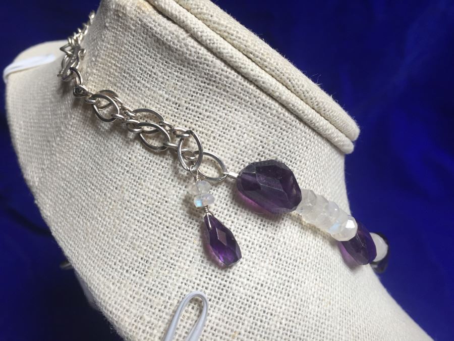 Moon Stone and Tumbled Amethyst Necklace 56.3g [Photo 10]
