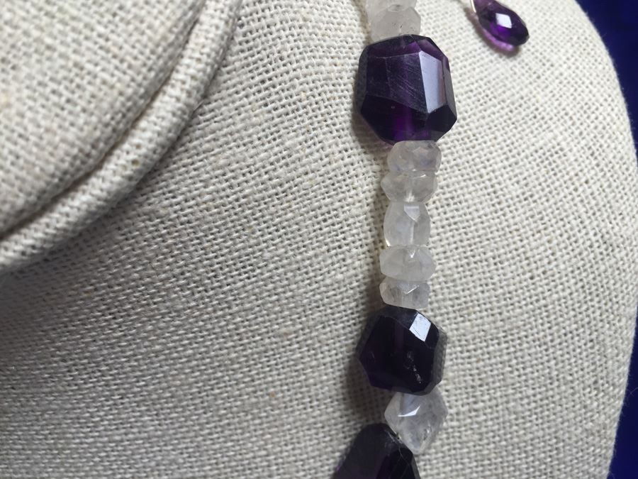 Moon Stone and Tumbled Amethyst Necklace 56.3g [Photo 6]