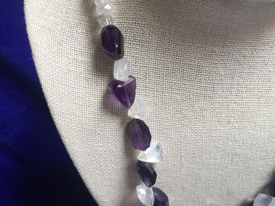 Moon Stone and Tumbled Amethyst Necklace 56.3g [Photo 3]