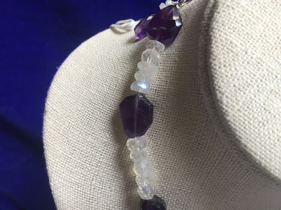 Moon Stone and Tumbled Amethyst Necklace 56.3g [Photo 2]
