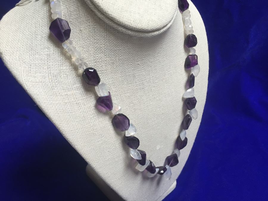 Moon Stone and Tumbled Amethyst Necklace 56.3g [Photo 12]