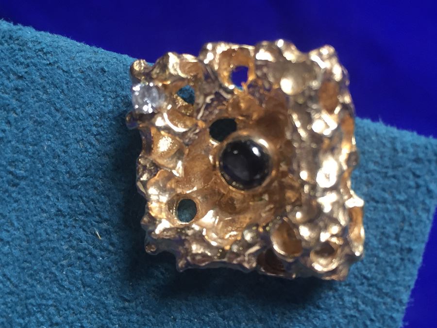 14k Gold Cufflink W/ Diamond & Natural Black Star Sapphire Wt:11.9g [Photo 4]