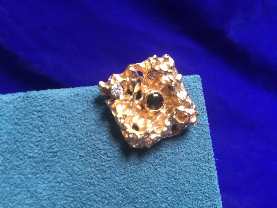 14k Gold Cufflink W/ Diamond & Natural Black Star Sapphire Wt:11.9g [Photo 1]