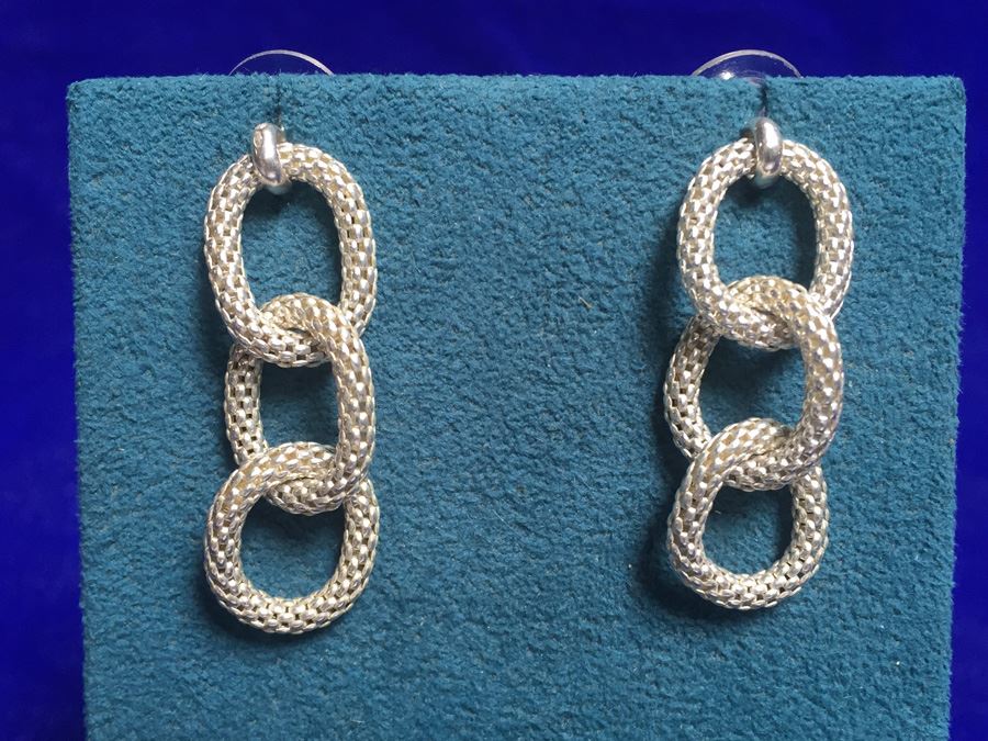 Sterling Silver Intertwined Rope Rings Earrings Wt:5g [Photo 1]