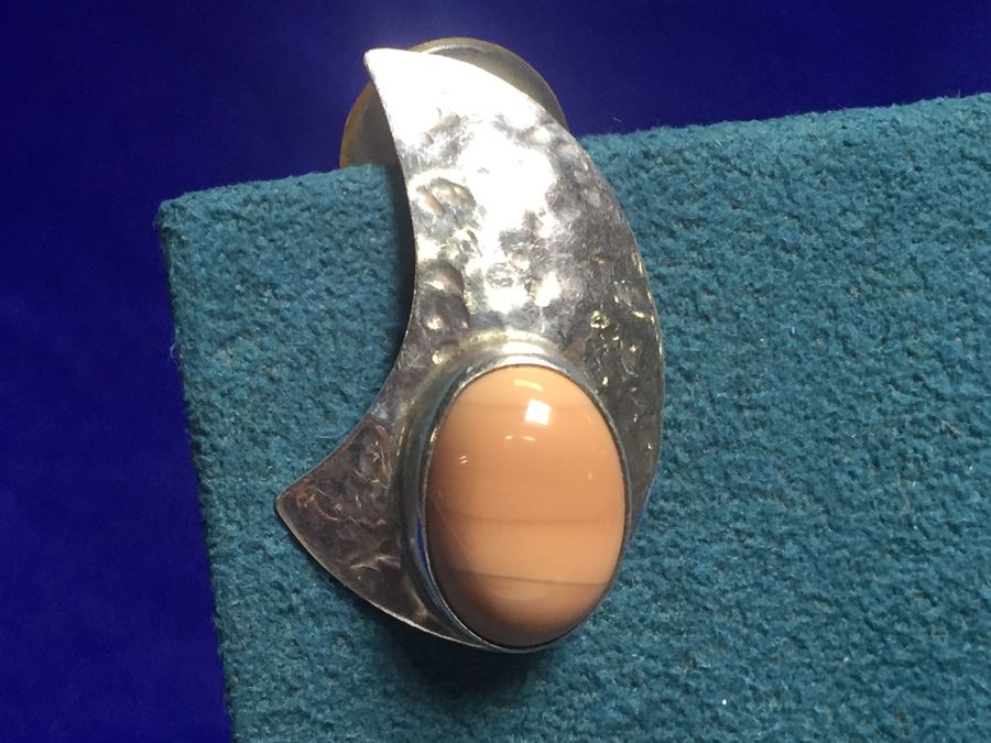 Signed Sterling Silver Earrings W/ Stone Wt:7.5g [Photo 4]