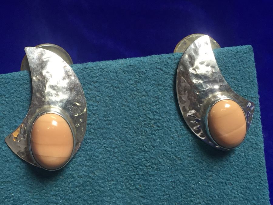 Signed Sterling Silver Earrings W/ Stone Wt:7.5g [Photo 7]