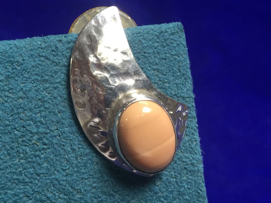 Signed Sterling Silver Earrings W/ Stone Wt:7.5g [Photo 5]