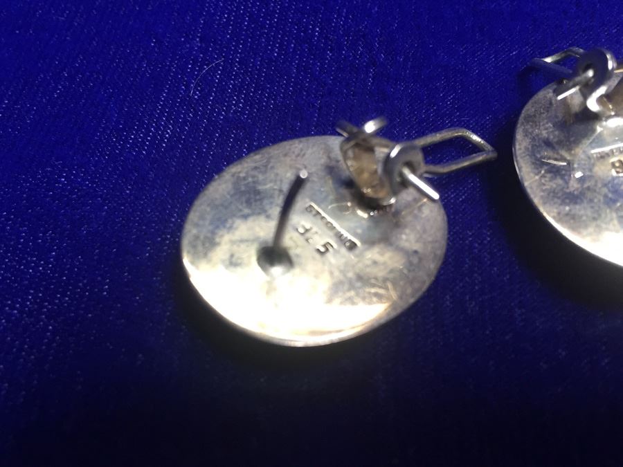 Sterling Silver Earrings With Agate Stone Wt:13.2g [Photo 8]