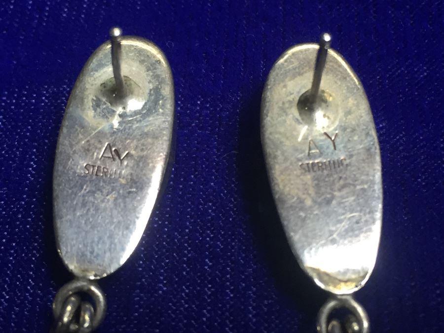 Sterling Silver Coral Drop Earrings Signed 'AX' Wt:9.3g [Photo 3]