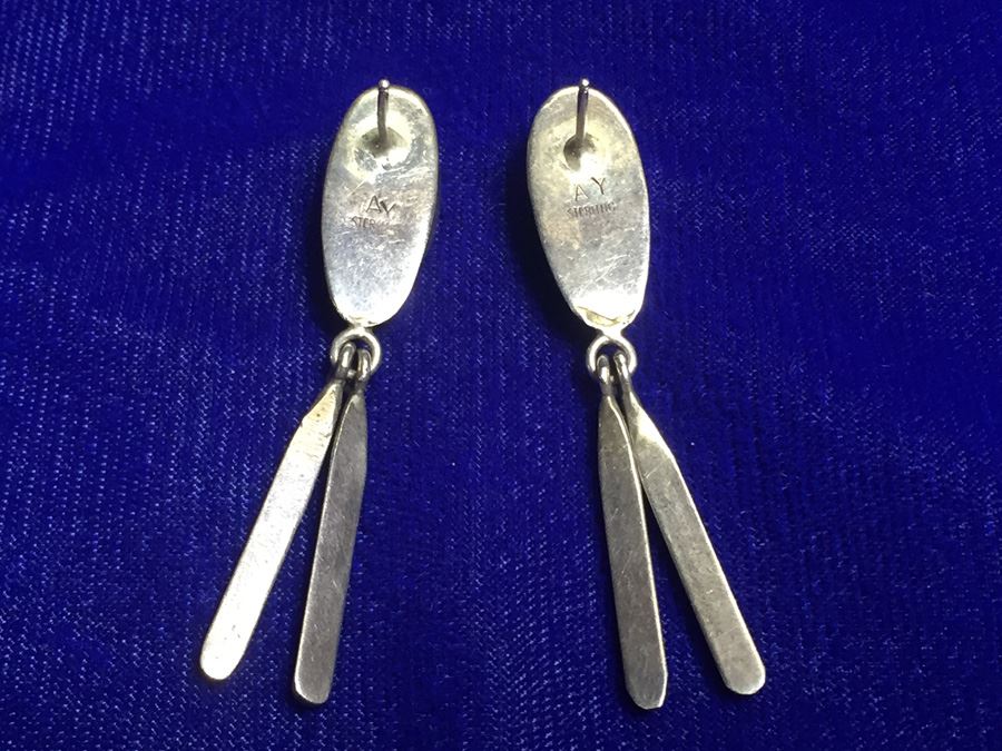 Sterling Silver Coral Drop Earrings Signed 'AX' Wt:9.3g [Photo 11]