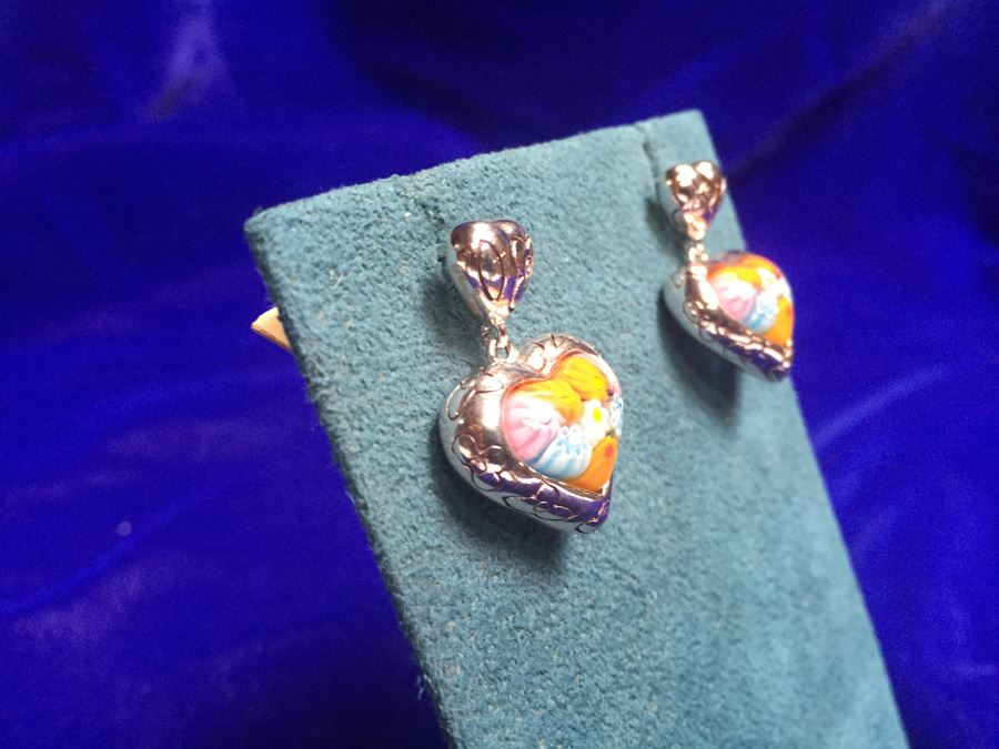 Art Glass Millefiori Sterling Earrings Wt:12.6g [Photo 8]