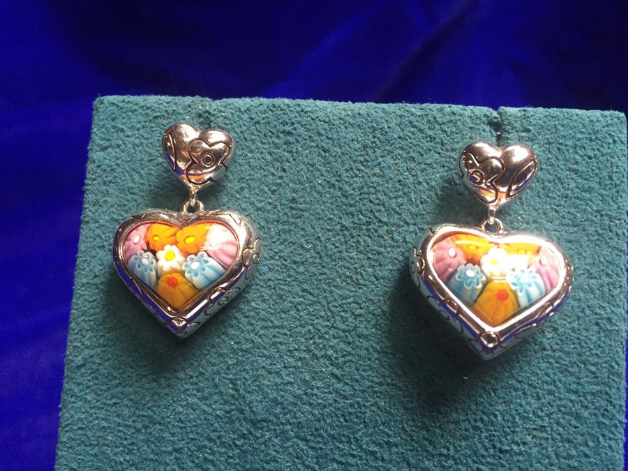 Art Glass Millefiori Sterling Earrings Wt:12.6g [Photo 6]