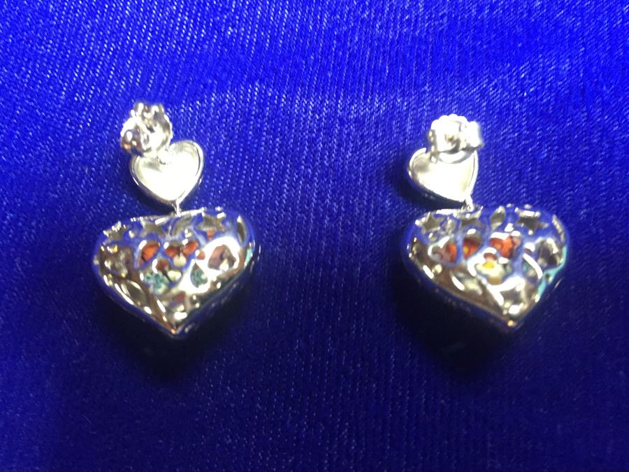 Art Glass Millefiori Sterling Earrings Wt:12.6g [Photo 10]