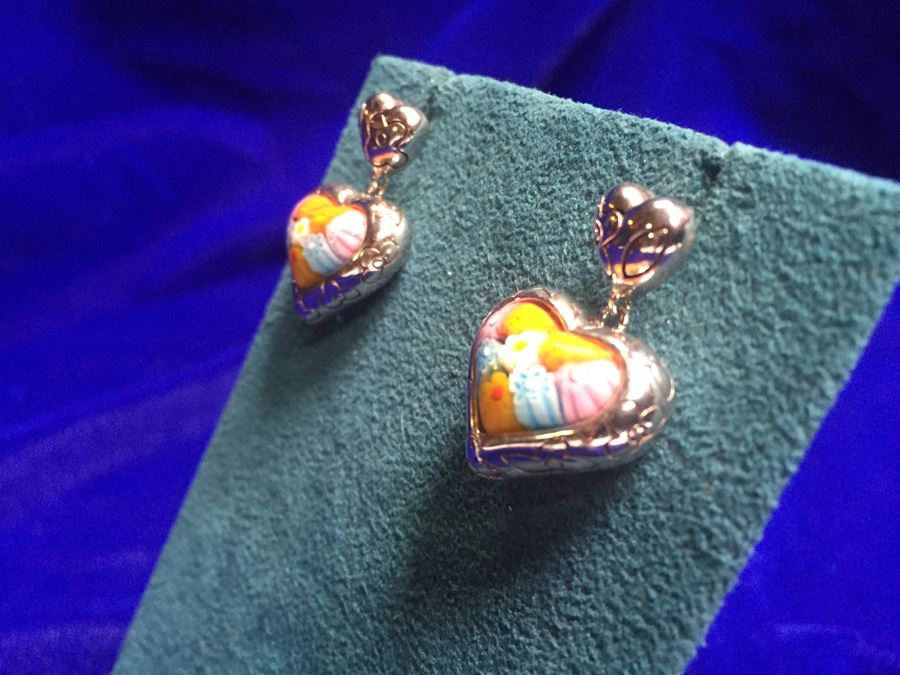Art Glass Millefiori Sterling Earrings Wt:12.6g [Photo 5]