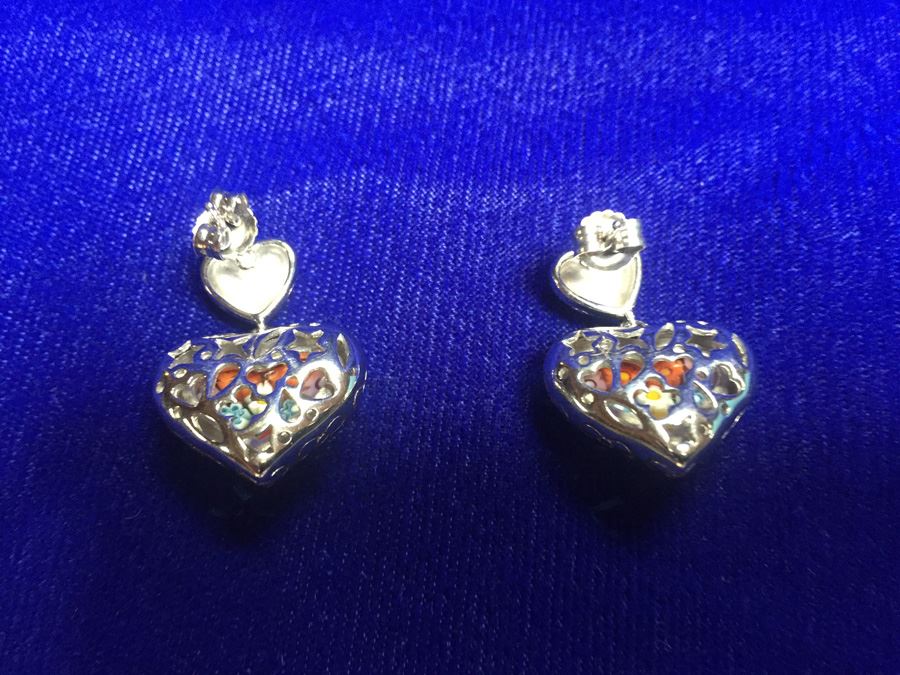 Art Glass Millefiori Sterling Earrings Wt:12.6g [Photo 9]