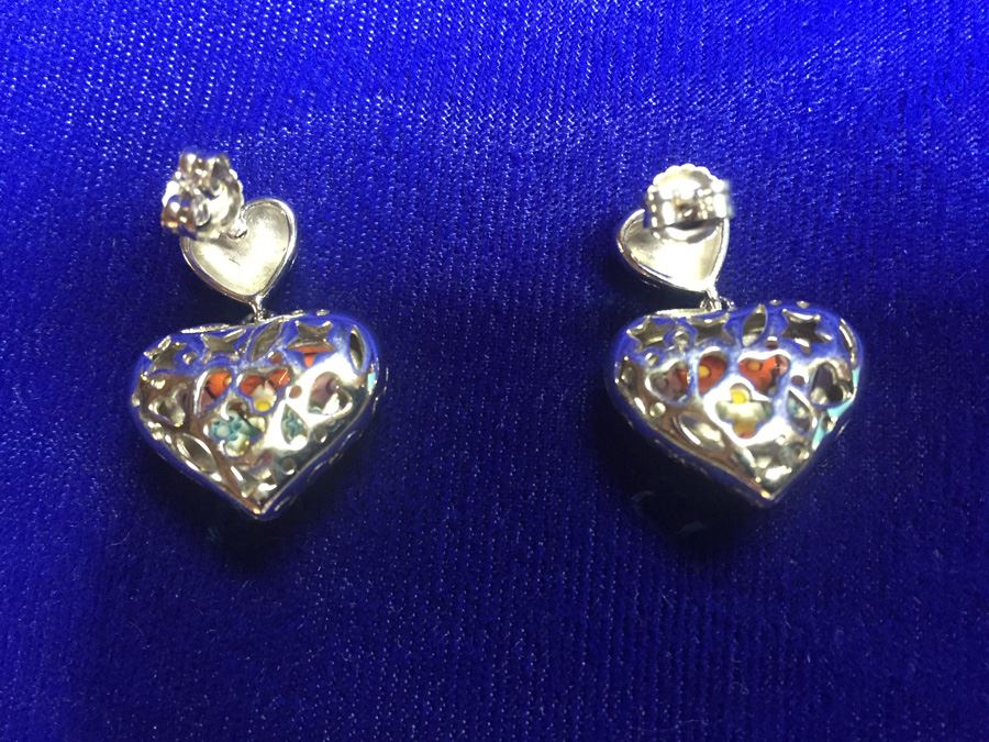 Art Glass Millefiori Sterling Earrings Wt:12.6g [Photo 3]