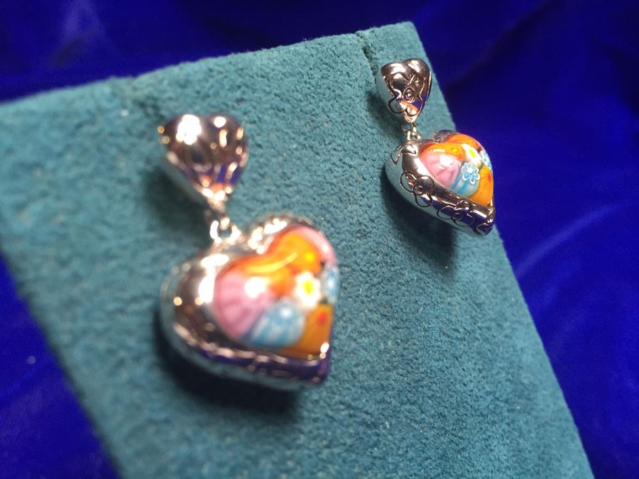 Art Glass Millefiori Sterling Earrings Wt:12.6g [Photo 7]