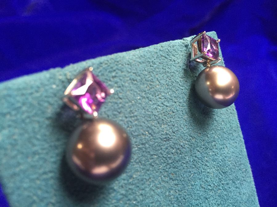 Princess Cut Amethyst W/ Large Tahitian Pearl Wt:7.4g [Photo 2]