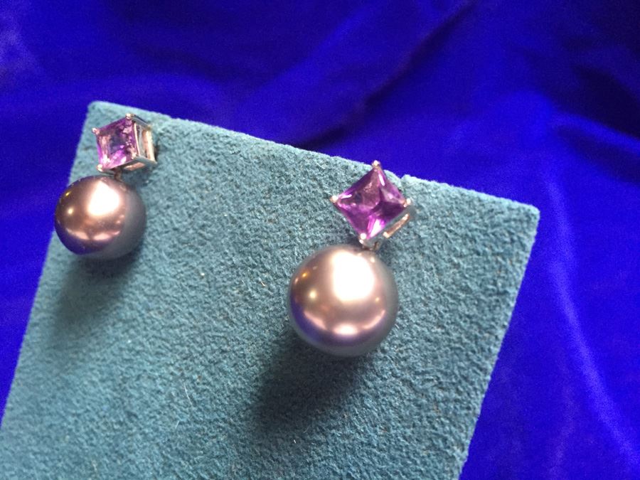 Princess Cut Amethyst W/ Large Tahitian Pearl Wt:7.4g [Photo 8]