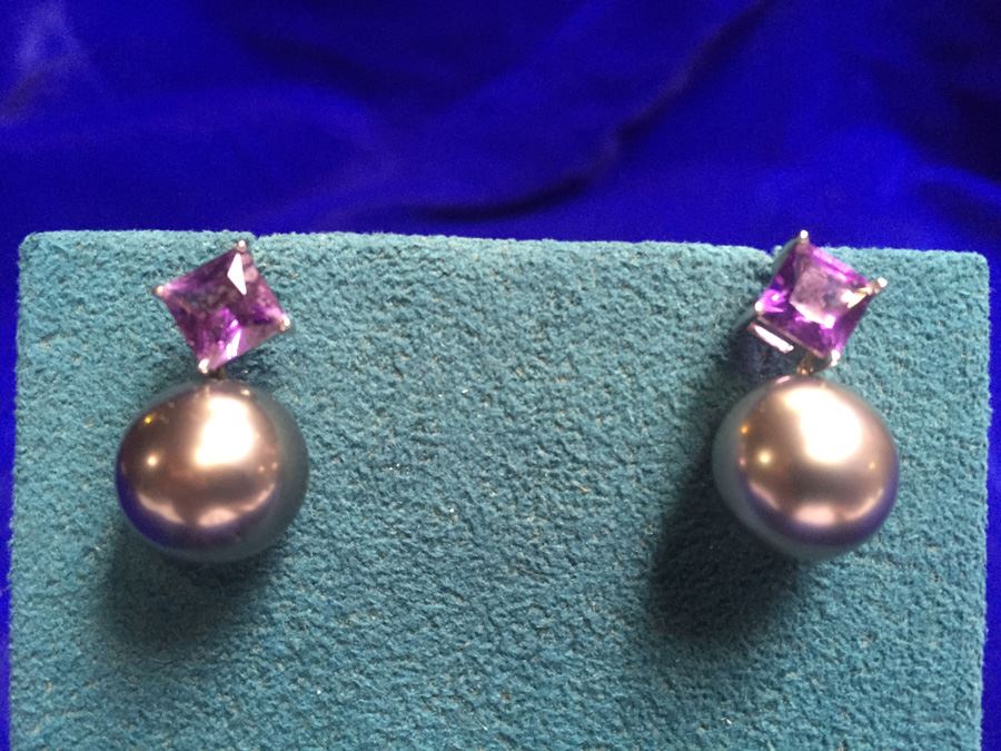 Princess Cut Amethyst W/ Large Tahitian Pearl Wt:7.4g [Photo 9]