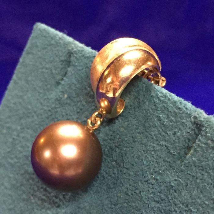 18k Gold Single Tahitian Pearl Earring Wt: 6.6g [Photo 6]