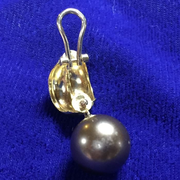 18k Gold Single Tahitian Pearl Earring Wt: 6.6g [Photo 2]