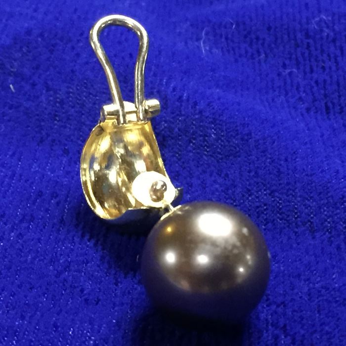 18k Gold Single Tahitian Pearl Earring Wt: 6.6g [Photo 7]
