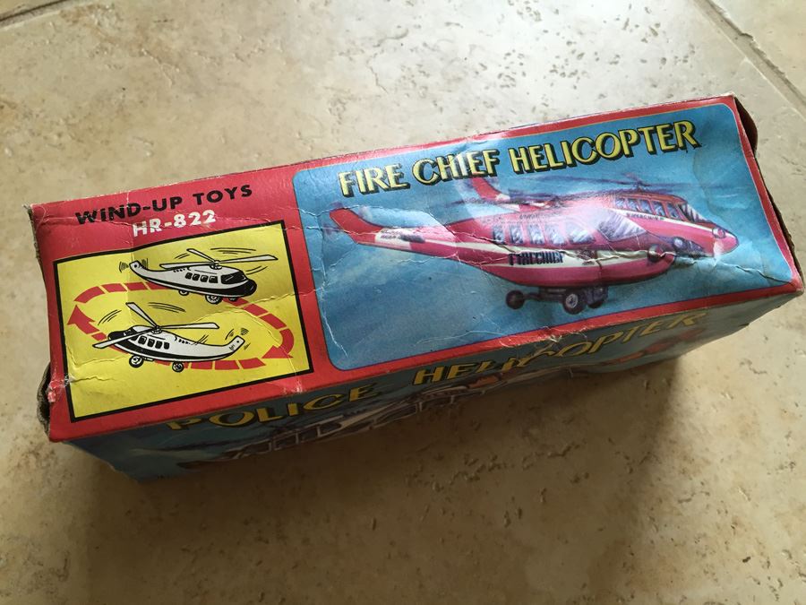 Fire Chief Helicopter Wind-Up Tin Toy HR-822 COTC In Box [Photo 4]