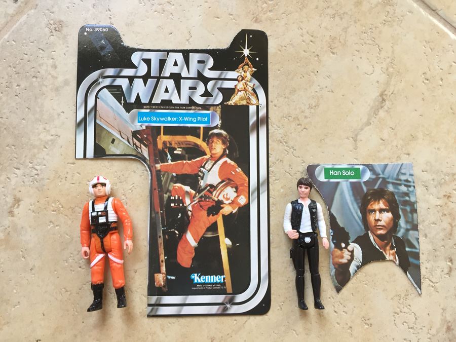 STAR WARS Kenner Action Figure 1978 Luke Skywalker X-Wing Pilot And 1977 Hans Solo With Portion Of Cards Excellent Condition Never Played With [Photo 1]